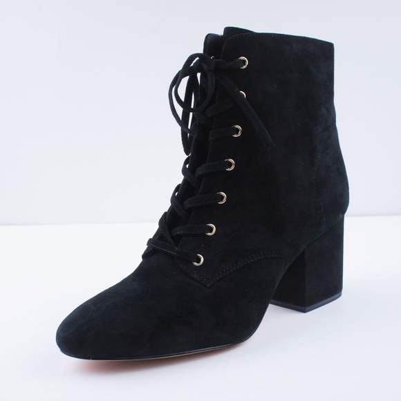 New JCREW Black Suede Lace-up block-heel boots - Picture 2 of 6